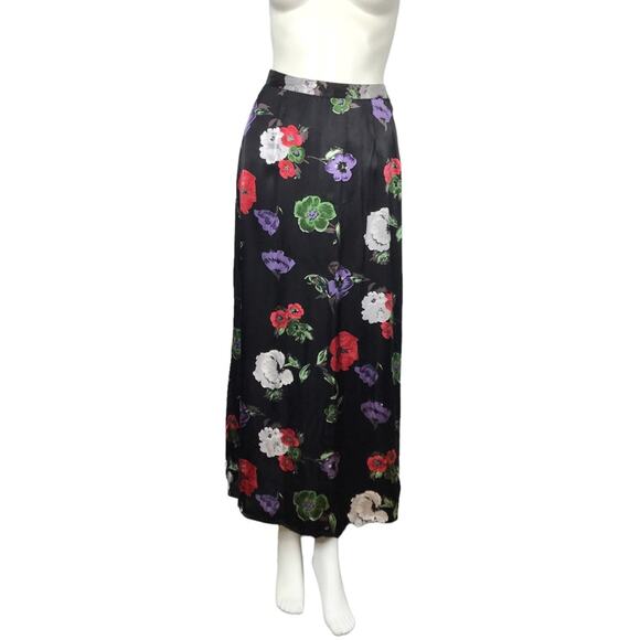 Tristan & Iseut Satin Black Maxi Skirt Purple White Rayon - Picture 6 of 6